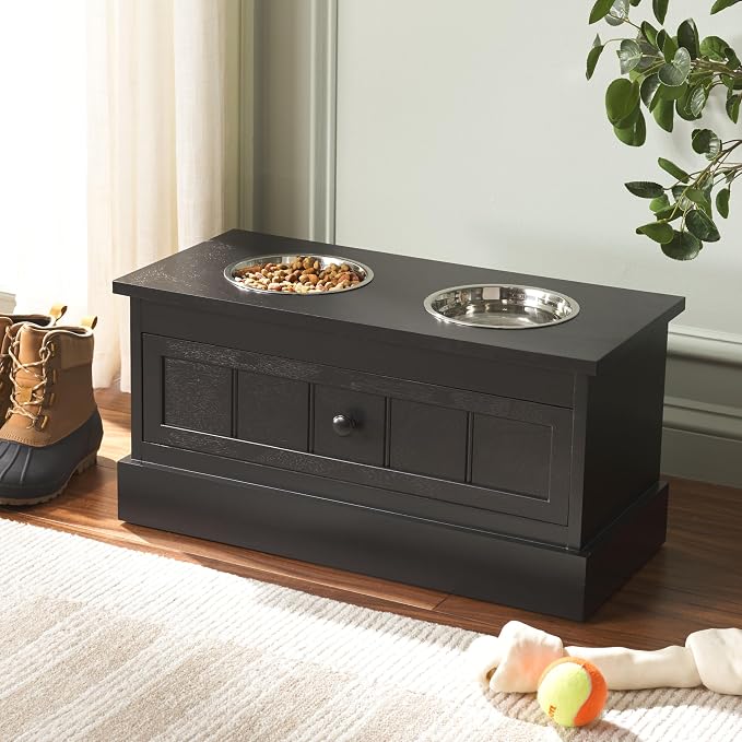 SAFAVIEH Home Collection Boomer Matte Black Elevated Pet Feeder Dog Bowl Stand with Drawer (Fully Assembled) - Image 2