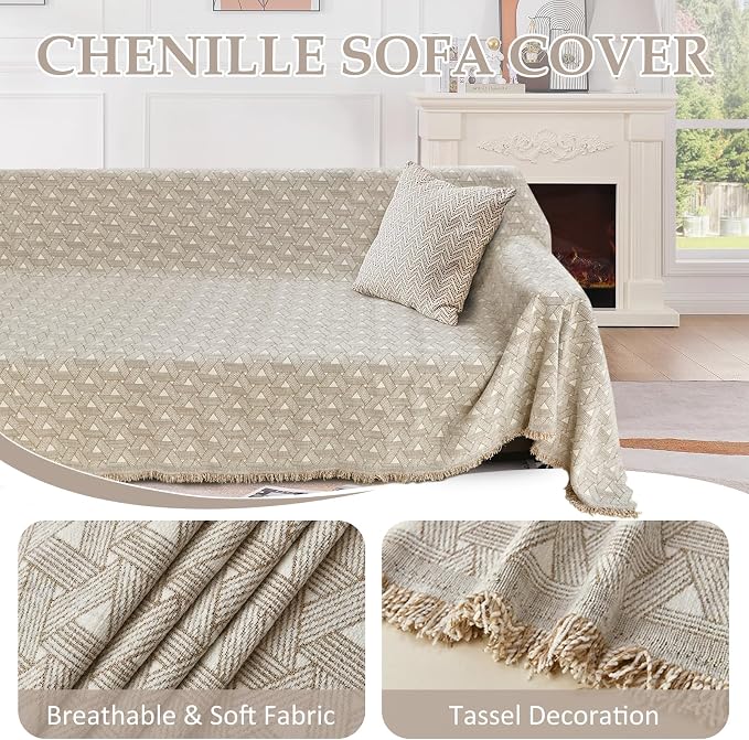 1OO% Waterproof Sectional Couch Covers for Dogs L Shaped Corner Sofa Cover Washable Chenille Sofa Slipcovers Blanket Modern Jacquard Pet Furniture Protector (91"x252", Khaki Weaving Triangle) - Image 6