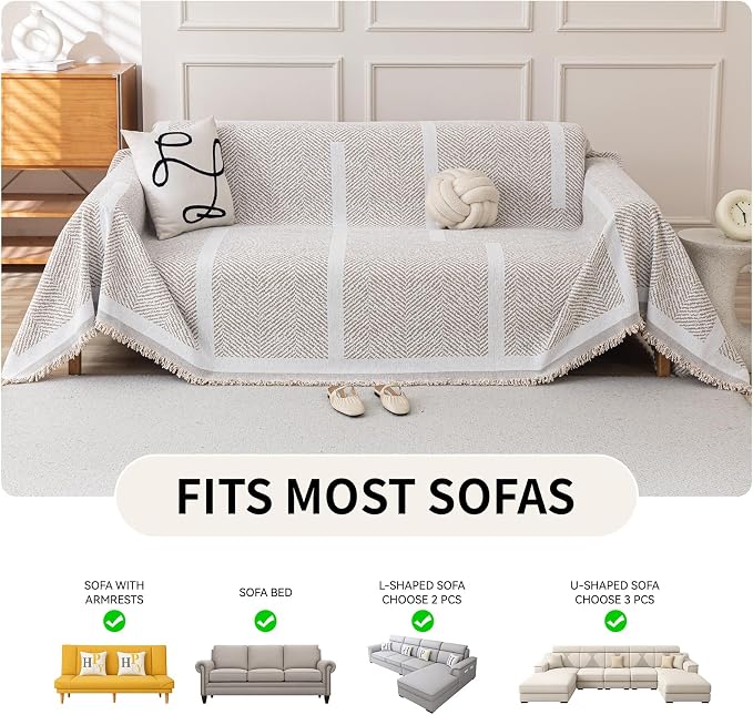 Deep Dream Boho Couch Cover for Dogs, Soft Chenille Couch Covers for 3 Cushion Couch, Thick Sofa Slipcover Sofa Cover WashableCouch Protectors for Pets (Herringbone Light Brown, 71"x118") - Image 5