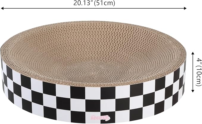 CSR1010F Nelson 20.13" Modern Cardboard Round Bowl Cat Scratcher with Catnip, Checkered - Image 3