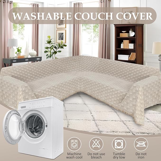 1OO% Waterproof Sectional Couch Covers for Dogs L Shaped Corner Sofa Cover Washable Chenille Sofa Slipcovers Blanket Modern Jacquard Pet Furniture Protector (91"x252", Khaki Weaving Triangle) - Image 8