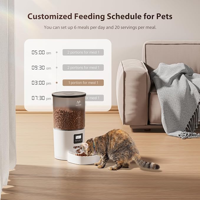 IMIPAW Automatic Cat Feeders, 5L Large Capacity, Timed Feeding Dry Food, Dual Power Design, Programmable Portion Size, 1-6 Meals Per Day, with Desiccant Packet, Suitable for Small Pets Food Dispenser - Image 2