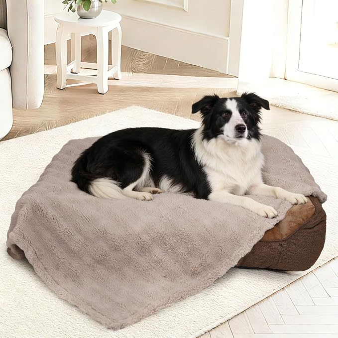 Dog Blankets Washable Pet Blanket - Fluffy Fuzzy Cat Puppy Blanket with Premium 300GSM 3D Fleece Bubble for Pet Kitten Doggy, Linen, 30x40IN by ZAKAPAWS