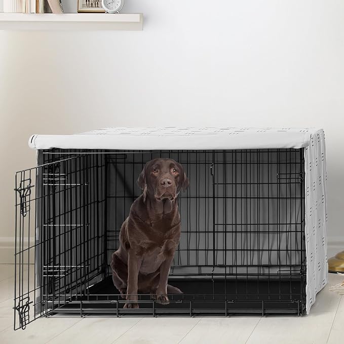 Sweet Jojo Designs 42in. Medium/Large Dog Crate Cover (White and Black Boho) Pet Cage, Kennel Covers (Mudcloth, Black & White, Bohemian, Modern, Minimalist, Southwest, Mud Cloth, Hatch, Neutral) - Image 2