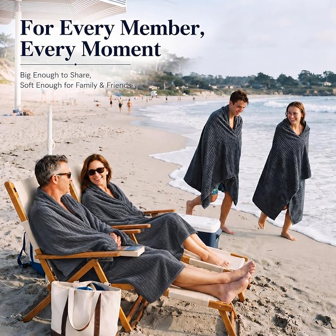 4 Pcs Extra Large Bath Towel Set 35"x70" Dark Gray Oversized Microfiber Bathroom Sheet Soft Coral Fleece Absorbent Quick Dry Towel with Hanging Loop for Adult Body Beach Hotel Home Spa - Image 7