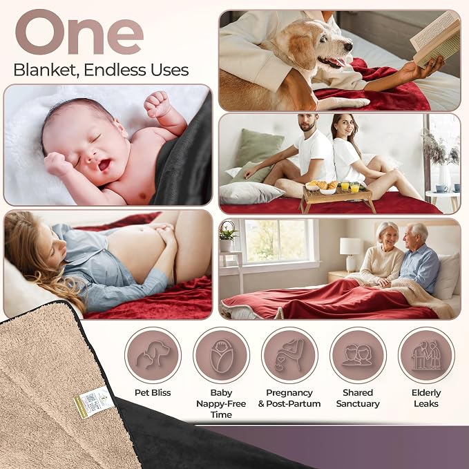Sacred Weapon Waterproof Blanket for Bed Intimacy – Mini Sherpa Fleece Intimacy Blanket – Love Throw for Couples – Splash, Stain Proof, Absorbent Mattress Protector – Travel Dark Red 40x45 - Image 4