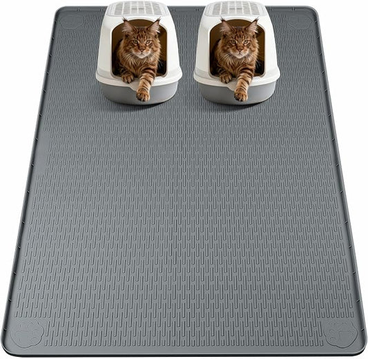 Silicone Cat Litter Mat for Litter Box 57”x40” Large Cat Mat, Dark Grey | Waterproof, Non-Slip, Leak-Proof Rug Mat with Lip, Easy to Clean, Extra Large Litter Catcher Mat for Floor by Bartuke