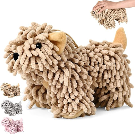 Tegeme 1 Pcs Chenille Dog Hand Towel Fuzzy Towel Absorbent Microfiber Soft for Bathroom Kitchen Washstand (Brown,Standing Dog) by Tegeme