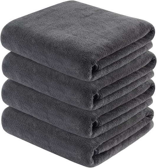 KinHwa Microfiber Bath Towels 4 Pack Large Shower Towels Dark Gray | Large absorbent bath towel for shower, spa, swimming, pool. Soft quick dry microfiber, 30x60 inch for women and men by KinHwa
