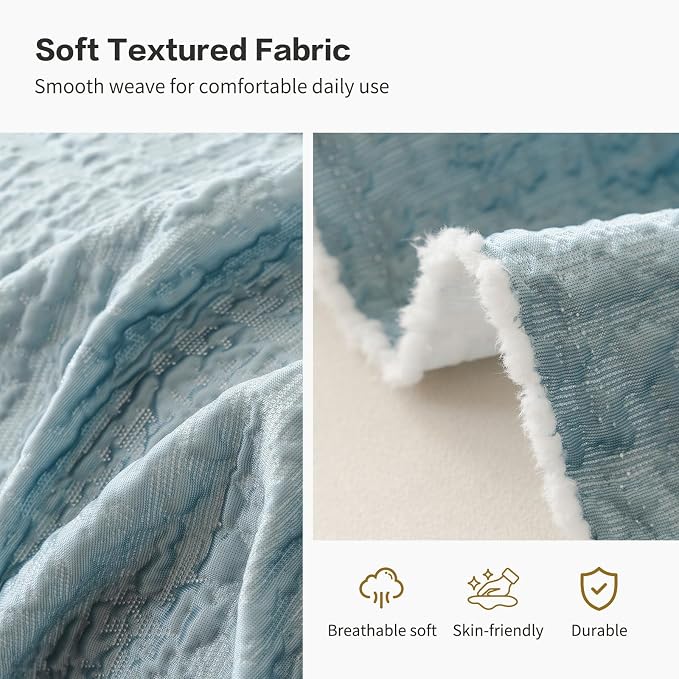 DREAMINGO Bubble Textured Cooling Sofa Cover, Ice Silk Breathable Couch Cover Blanket for Pet & Hot Sleepers, Washable Furniture Protector for 2 Cushion Couch, Sky Blue, Large 71"x118" - Image 3