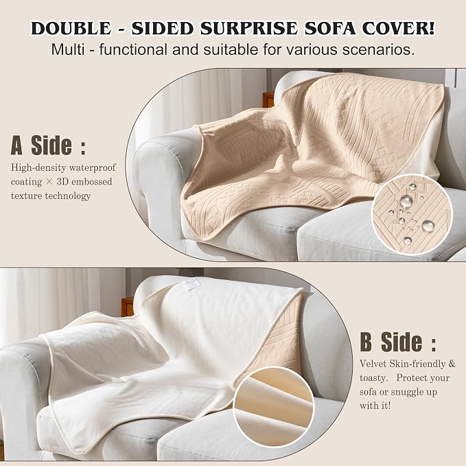 Waterproof Recliner Chair Cover - Washable Double-Sided Velvet and Pattern Reversible Cover for Couch, Sofa Protection for Dogs,30x40in/Khaki - Image 2