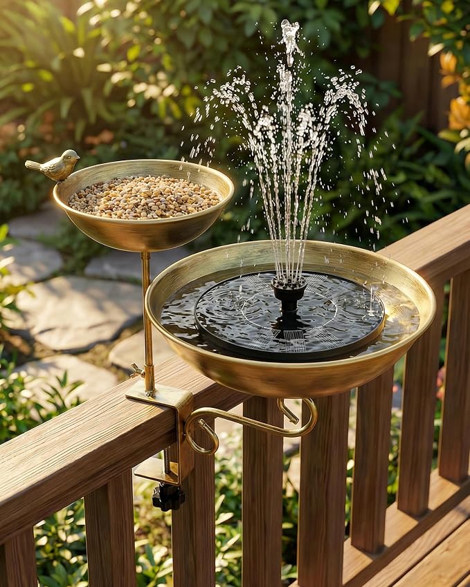 Dual Tier Deck Mounted Bird Bath with Feeder for Railing | Dual Levels for Backyard Bird Watching, Ideal for Cardinals, Finches & Sparrows, Adjustable Clamp Fits Decks, Easy Clean - Image 8