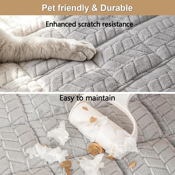 Thick Pet Couch Covers for Sofa (27.6"x80.7",Light Grey) | Soft Sofa Covers for 3 Cushion Couch, Machine Washable，Non Slip Sofa Cover, Flannel Dog Pet Friendly Couch Covers Protector - Image 3