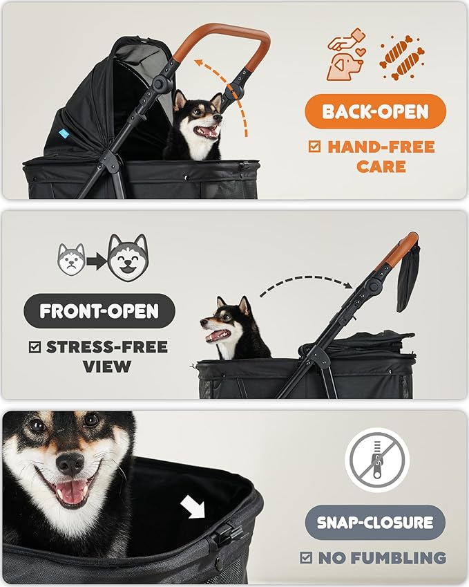 Medium Dog Stroller for Large Dogs, pet Stroller for Medium Dogs Up to 66lbs, All-Terrain with Adjustable Handle & Canopy, Sun Shades, Storage Organizer, Waterproof Oxford Fiber