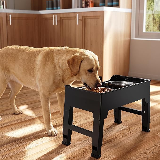 CZPET Elevated Dog Bowls, Splash Guard 4-Height Adjustable, Stainless Bowls | Mess Proof, Raised Stand with Two 2L Stainless Steel Bowls, Lifted Food Water Feeder for Small, Medium & Large Dogs - Image 9