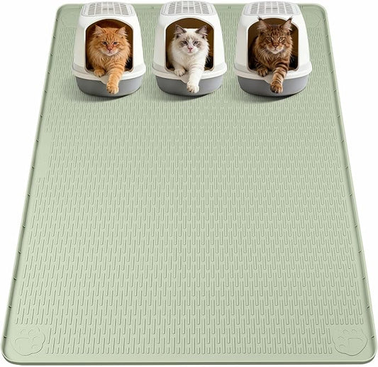 Silicone Cat Litter Mat for Litter Box 70”x45” Large Cat Mat, Green | Waterproof, Non-Slip, Leak-Proof Rug Mat with Lip, Easy to Clean, Extra Large Litter Catcher Mat for Floor by Bartuke