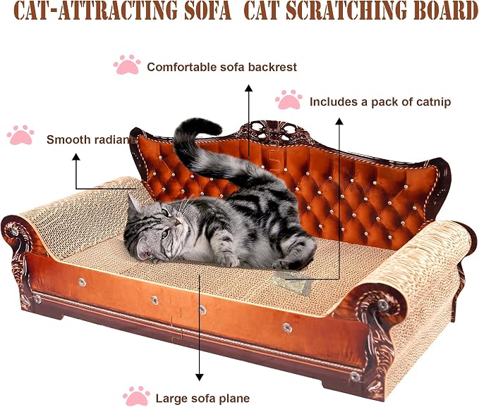 COOZMENT Sofa-Shaped Cat Scratching Couch & Lounge Bed - Thick Cardboard Cat Scratcher Pad (27.6" L x 12.4" W x 11.8" H) - Image 5