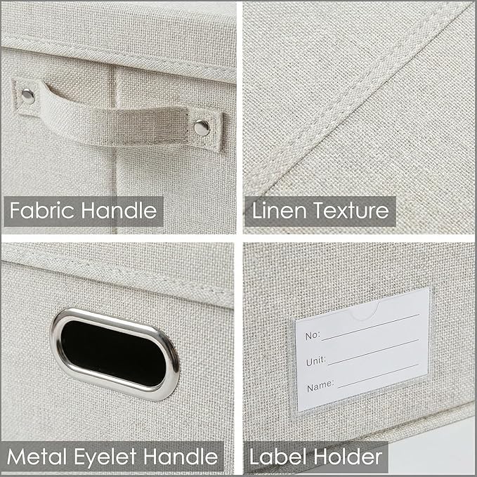 PRANDOM Storage Bins with Lids [3-Pack] Linen Fabric Foldable Storage Boxes Organizer Containers Baskets Cube with Cover for Bedroom Closet Office Beige (23.4X15.9X11.4) - Image 6