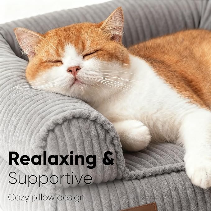 FUKUMARU Dog Couch Bed, Corduroy Cozy Cat Bed, Waterproof, Washable Cover | 28in Orthopedic Dog Beds Sofa for Small Dogs and Large Cats, Cute Warm Cotton Pet Sofa - Image 2