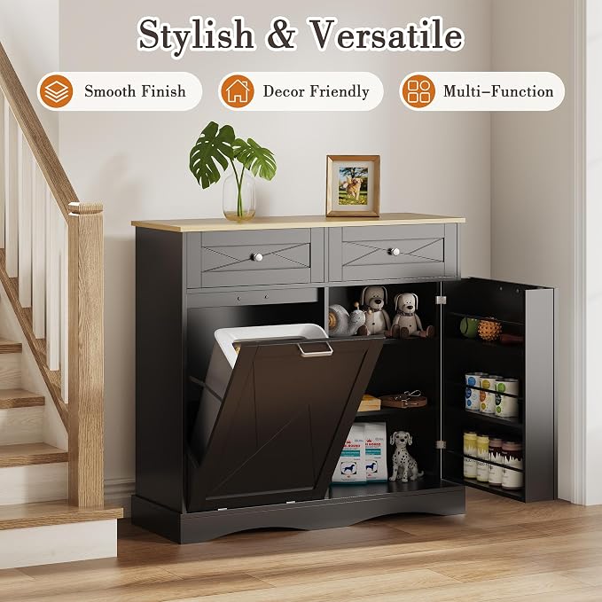 kepptory 37" High Dog Feeding Station with Storage Drawer, Pet Organizers and Storage Adjustable Shelf, Dog Feeder Station, Pet Storage Cabinet for Cats and Dogs (Black) - Image 4