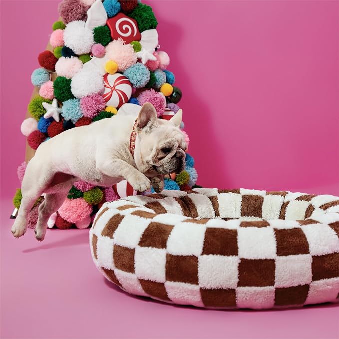 LE SURE Donut Small Dog Bed - Round Cat Beds Indoor Anti-Anxiety Calming Present for Pets, Washable Cute Modern Beds with Jacquard Shaggy Plush & Anti Slip Bottom，23 Inch, Brwon - Image 7