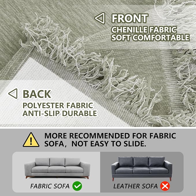 MEETSKY Couch Covers for 3 Cushion Couch Sofa Covers Washable Couch Cover Sectional L Shape Couch Blanket Cover Sofa Slipcovers for Most Shape Sofas Thick Soft Throws Cover, 91" x 150", Sage Green - Image 5
