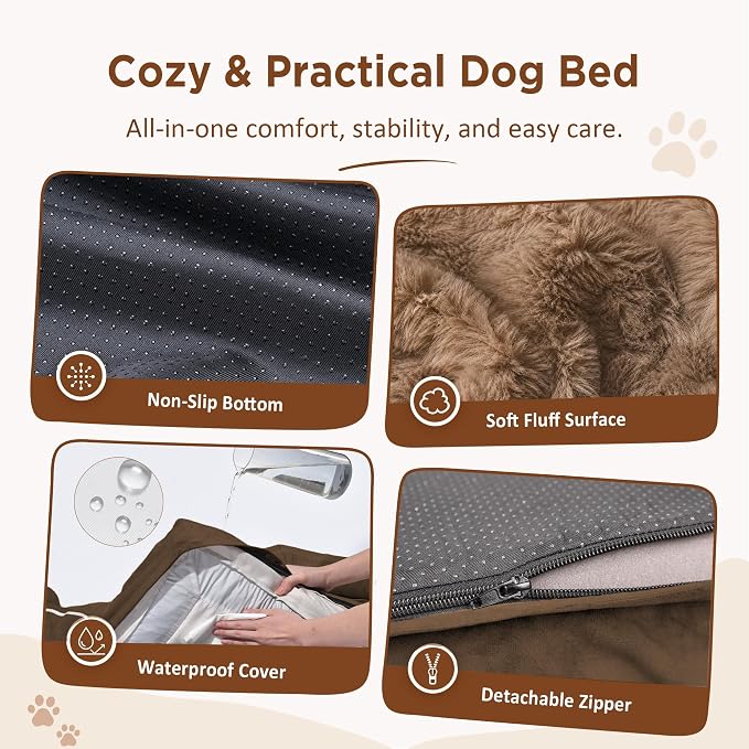 Comfort Expression Orthopedic Dog Bed for Extra Large Dogs with Bolster | Waterproof Dog Couch Bed with Washable Cover & Non-Slip Bottom, Supportive Egg Crate Foam XL Pet Bed, 48x30 Inch - Image 4