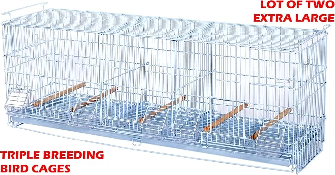 Extra Large 38"x11"x15"H Stackable Breeder Bird Flight Triple Cage Side Breeding Nest Box Door Double Removable Center Dividers with Removable Rolling Stand - Image 3