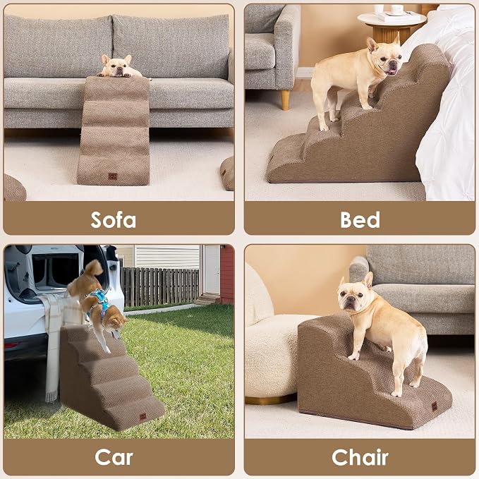 EHEYCIGA Curved Dog Stairs Ramp for Small Dogs 15.7" H, 3-Step Dog Steps for Couch Sofa and Chair, Pet Stairs for Cats, Non-Slip Balanced Pet Steps Indoor, Camel - Image 7