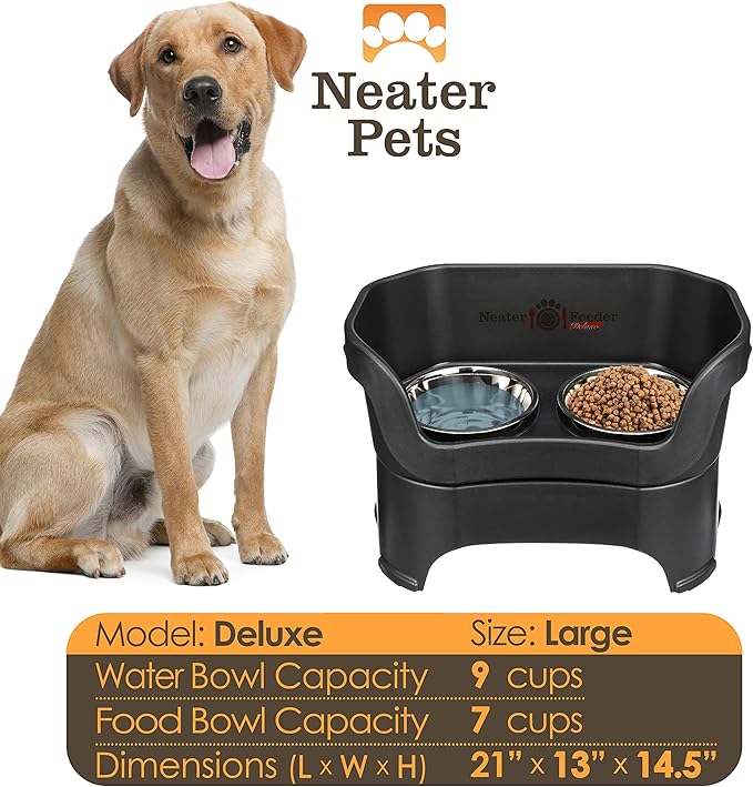 Neater Pet Brands Neater Feeder Deluxe Mess Proof Dog Bowls Elevated for Large Dogs Over 40 lbs, Made in USA, No Spill Raised Dog Food Bowl Stand Feeding Station, Food and Water Bowl Set, Black - Image 4