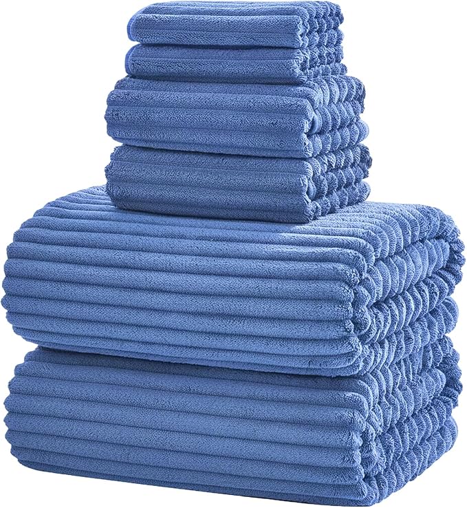6 Piece Bath Towel Set, 30"x60" Microfiber Towels, Blue | Quick dry, Highly Absorbent,shower towels for bathroom gym,2 large Bath towels,2 hand towels,2 washcloths by NALIVO