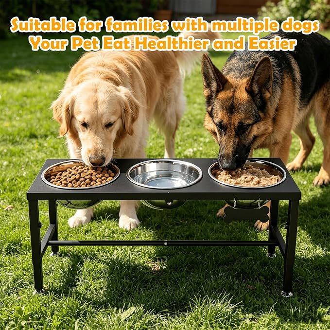 Extra Large Elevated Dog Bowls, 4 Adjustable Height with Three 101oz/3000ml Large Stainless Steel Bowls and Splash pad, Raised Dog Bowl Stand for Large and Extra Large Breeds - Image 7