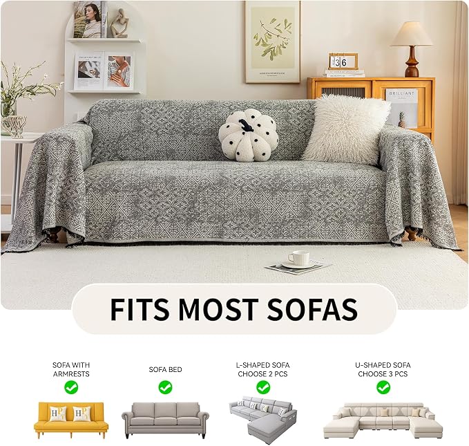 Deep Dream Boho Couch Cover for Dogs, Soft Chenille Couch Covers for 3 Cushion Couch, Thick Sofa Slipcover Sofa Cover WashableCouch Protectors for Pets (Black, 71"x118") - Image 5