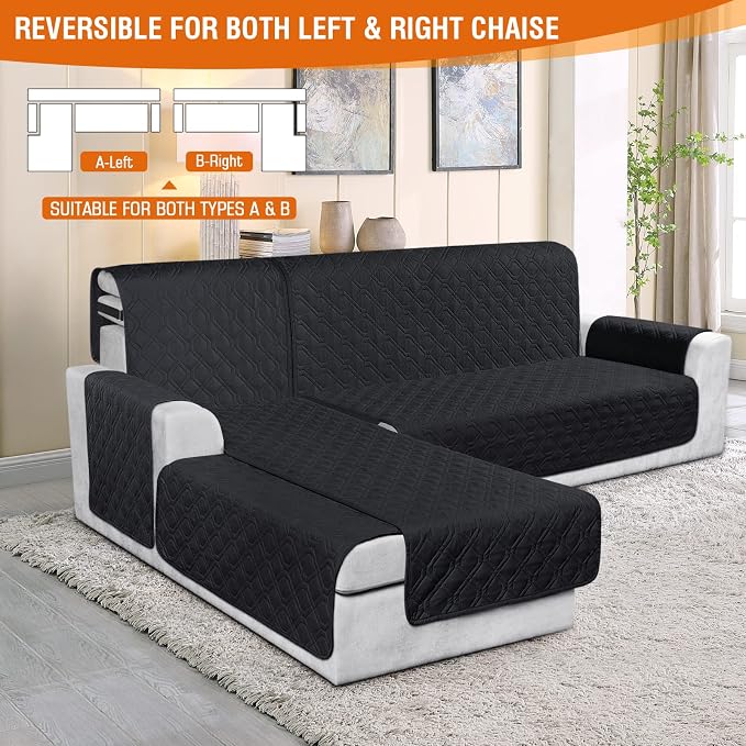 VANSOFY Sectional Couch Covers 100% Waterproof L Shaped Sofa Slipcover 3pcs Reversible Chaise Lounge Cover for Sectional Sofa Furniture Protector Cover for Pets Cat Dog(Small, Blcak) - Image 3