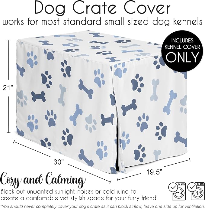 Sweet Jojo Designs 30in. Small/Medium Dog Crate Cover (Bones and Paw Prints) for Boys Pet Cage, Kennel Covers (Modern, Cartoon, Doggy, Puppy, Neutral, Paws Print, Whimsical, Playful, Slate Navy Blue) - Image 5