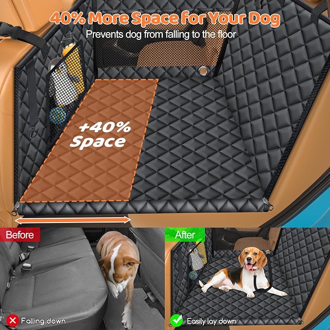 URPOWER Hard Bottom Dog Car Seat for Back Seat, Waterproof Hammock | Passenger-Friendly, Child Seat Compatible, 3-Sided Hard Boards, 200 lbs Support, 40% More Space, Waterproof, Mesh Window - Image 4