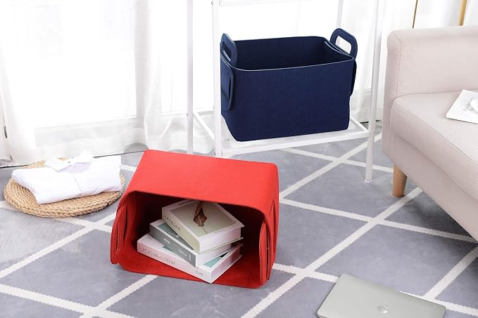 Minoisome Storage Basket Felt Storage Bin Collapsible& Convenient Box Organizer with Carry Handles for Office Bedroom Closet Babies Nursery Toys Laundry (Navy Blue, 15.7inch（L）×11inch（W）×10inch（H）) - Image 6
