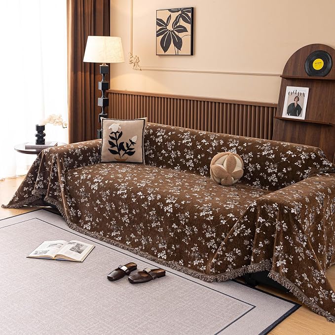 ROOMLIFE Couch Cover 3 Cushion Sofa, Washable Non Slip Furniture Sofa Protector Cover, Soft Chenille Sofa Slipcovers Sectional L Shape Dogs Couch Cover Throw Blanket with Tassels 71''X118'' - Image 2
