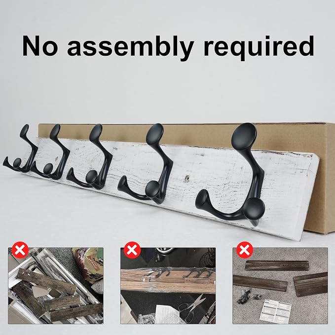 SKOLOO 24-Inch Wood Coat Rack Wall Mount with 5 Triple Hooks - Ideal for Family Entrances, Classrooms, and Pet Supplies Storage - Perfect Coat Hooks for Wall,Distressed White Wash, Pack of 2 - Image 4