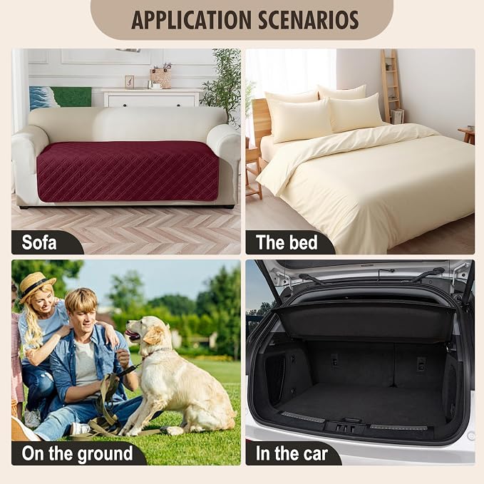 Genina Waterproof Couch Cover, Washable Anti-Slip 67 inch Sofa Covers with 3 Cushions, Sectional Couch Covers for Pets Friendly, Sofa Slipcovers for Dogs Cats, (67inch/Burgundy) - Image 5