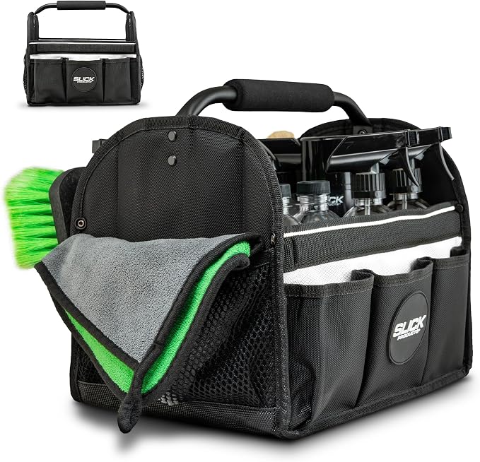 Slick Products Mobile Detailing Storage Caddy – Car Wash Organizer Tote for Detailing Supplies, Tools & Cleaning Products – Heavy-Duty Portable Storage with Carry Handle by SlickProducts