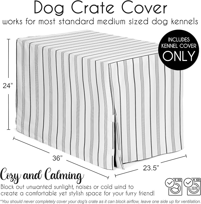 Sweet Jojo Designs 36in. Medium Dog Crate Cover (White and Grey Stripe) Pet Cage, Kennel Covers (Modern, Neutral, Contemporary, Striped, Elegant, Pinstriped, Minimalist, Gray Stripes) - Image 5