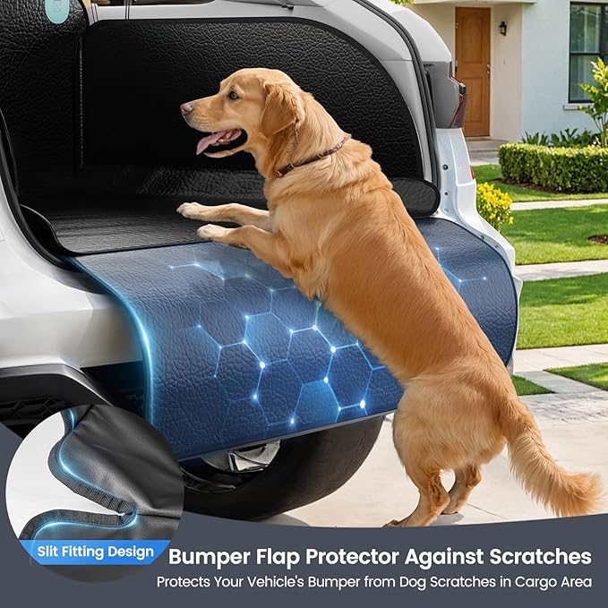 SUV Cargo Liner for Dogs with PU Leather, Waterproof Pet Trunk Cover with Taller Side Panels, Dog Seat Mat for SUVs Vans with Bumper Flap Protector, Non-Slip, Large Size Universal Fit, Black - Image 5