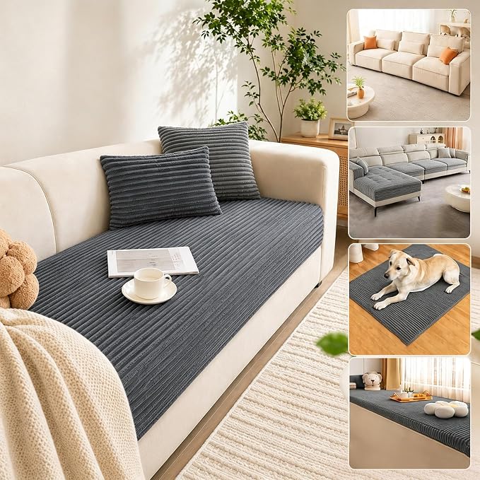 Waterproof Couch Cover for Dogs, Sofa Covers Washable & Non-Slip, Soft Dog Bed Blanket Protector for Sectional, Loveseat, Living Room Furniture (Dark Gray, 35.43"x 82.7" 1 Pack) - Image 4