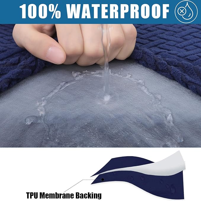 Smiry Waterproof Couch Cushion Covers, L Shape Sectional Couch Covers | Stretch Jacquard Chaise Lounge Sofa Slipcover, Washable Elastic Furniture Protector for Pets, Chaise, Navy - Image 2