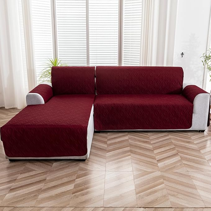 Genina Waterproof L Chaise Sectional Cover for Kids Pets (Wine Red, X-Large) - Image 8