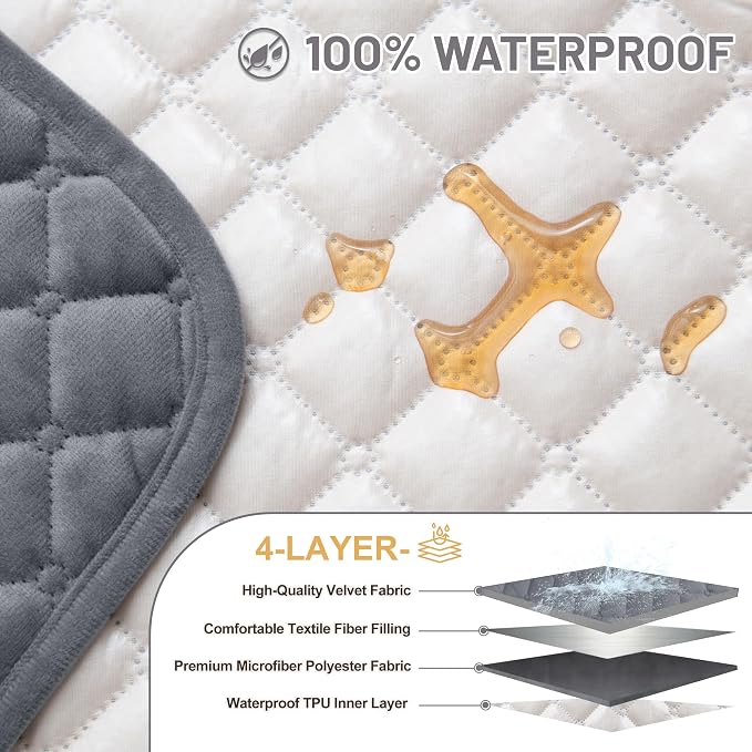 Sectional Couch Covers for Dogs 100% Waterproof Corner L Shaped Sofa Cover Pet Friendly Velvet Washable Anti Slip L Shape Modular Sofa Slipcover Protector with Pockets (Steel Gray, Small) - Image 3