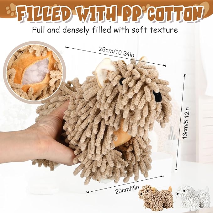 Tegeme 2 Pcs Chenille Dog Hand Towel Fuzzy Towel Absorbent Microfiber Soft for Bathroom Kitchen Washstand (White Brown,Standing Dog) - Image 3
