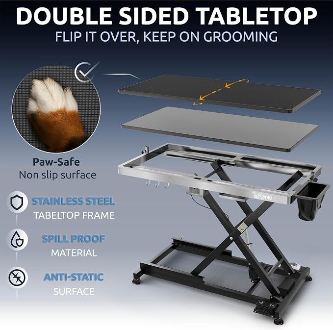 KANIS Professional Electric Dog Grooming Table - Heavy Duty | Height Adjustable Pet Grooming Table w/Leveling Wheels, Dog Grooming Arm, Anti-Slip Tabletop & Tool Organizer (Black, 49") - Image 5
