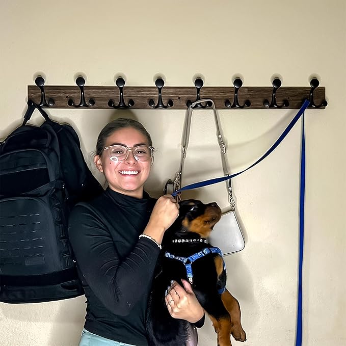 SKOLOO 43-Inch Wood Burnt Coat Rack Wall Mount with 8 Triple Hooks - Ideal for Family Entrances, Classrooms, and Pet Supplies Storage - Perfect Coat Hooks for Wall - Image 3
